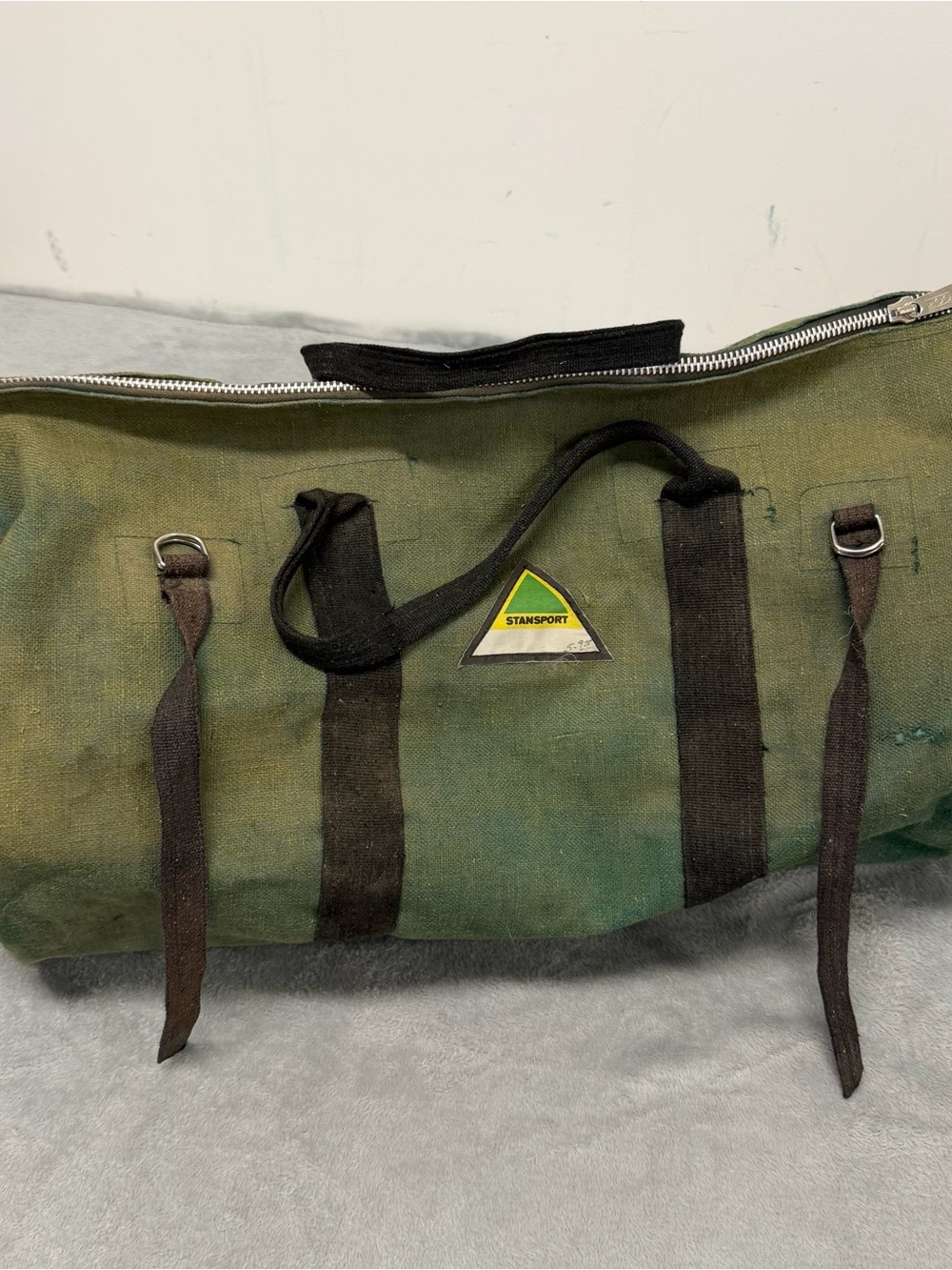 Vintage Stansport Green Canvas Duffel Bag Military Style Camping Gear 23”